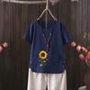 Moda Donna Girasole Stampato Estiva Casual Larga Manica Corta T-shirt Bluse Estive Top