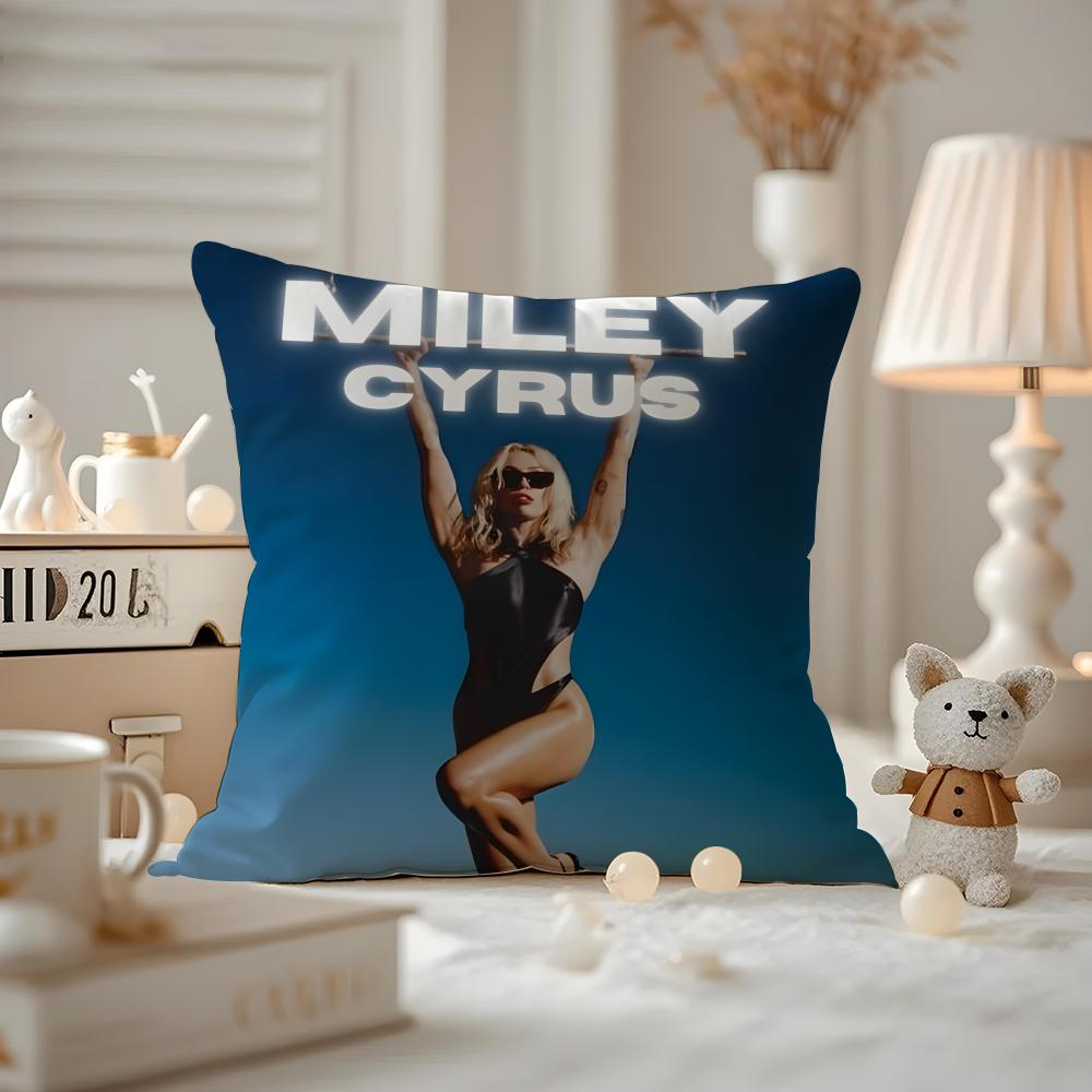 Cushion Cover Anti-dustmite Pillowcase Invisible Zipper Silky Short Plush Sofa Cushion Cover Miley Cyrus Singer
