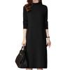 SECOND ROOTS Simple Knit High Long Tight Business Work Dress, Neck, Sleeves, Fit, Adult, Fall/Winter, Casual, Wear, Black, 5A-R05-BKM