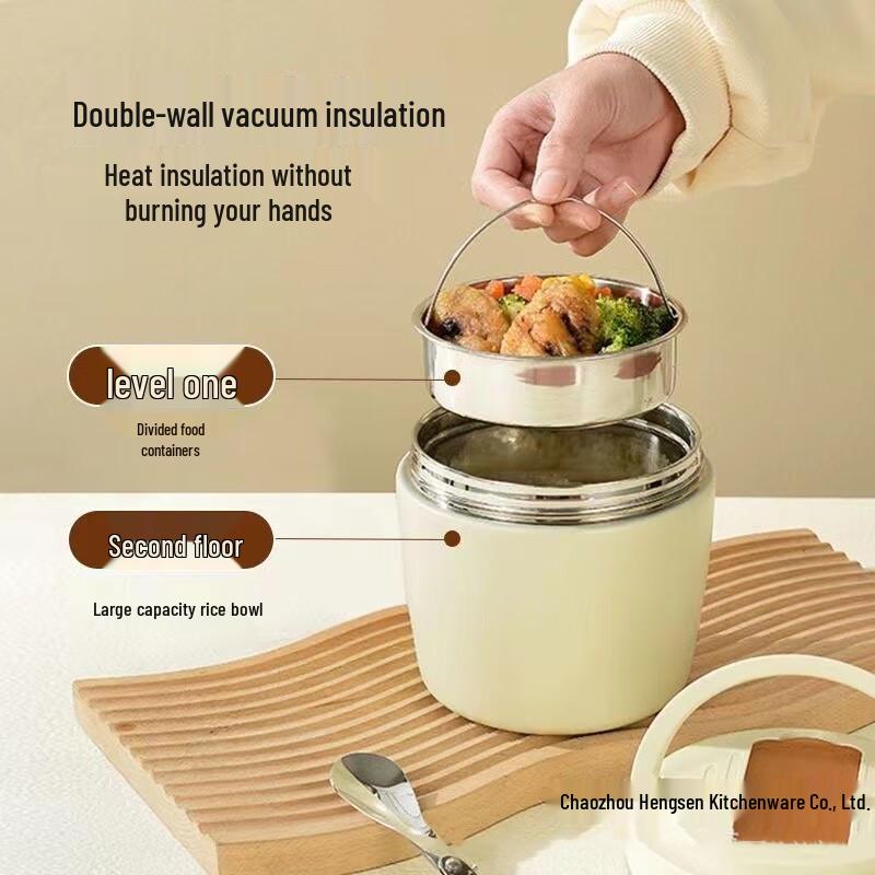 Portable 1.2L Vacuum Insulated Lunch Pot with Folding Spoon