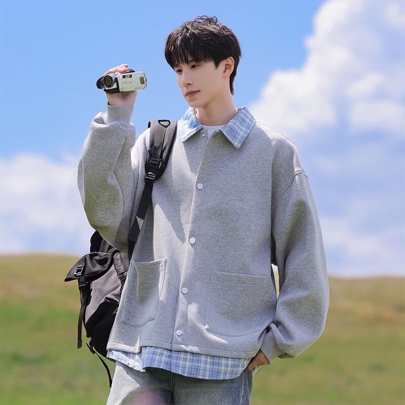 Men's Faux Two-Piece Plaid Patchwork Cardigan