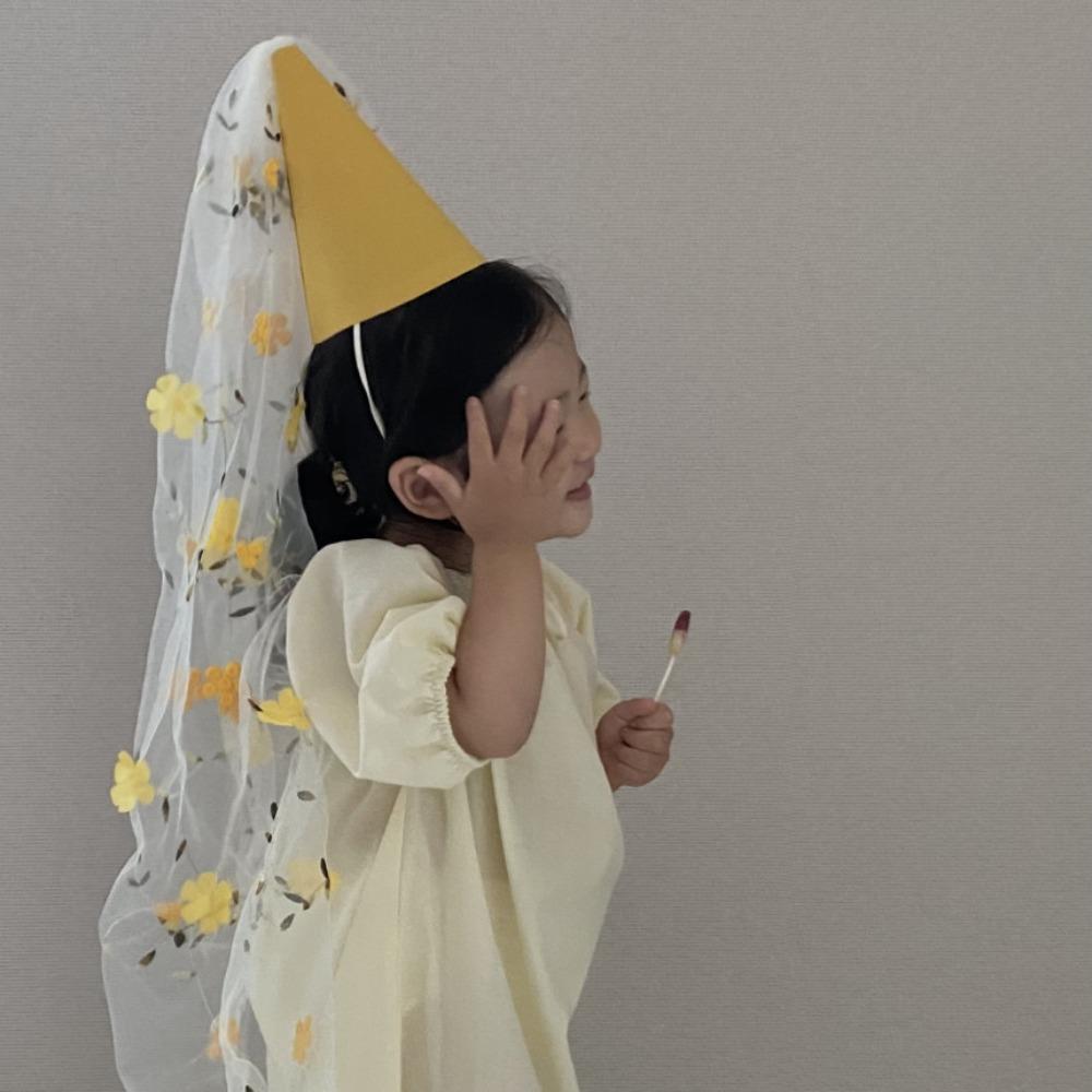 

Fashion Gauze Happy Birthday Hat Mesh Flower Hair Band Felt Princess Hat Headwear Photography Prop жовтий