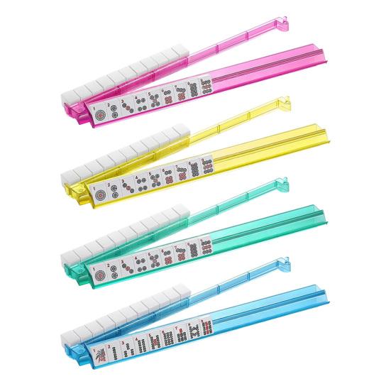 4Pcs Mahjong Rack with Pusher Heavy Duty Portable Multifunctional American Mah Jongg Tile Holder Push Ruler Mahjong Accessories