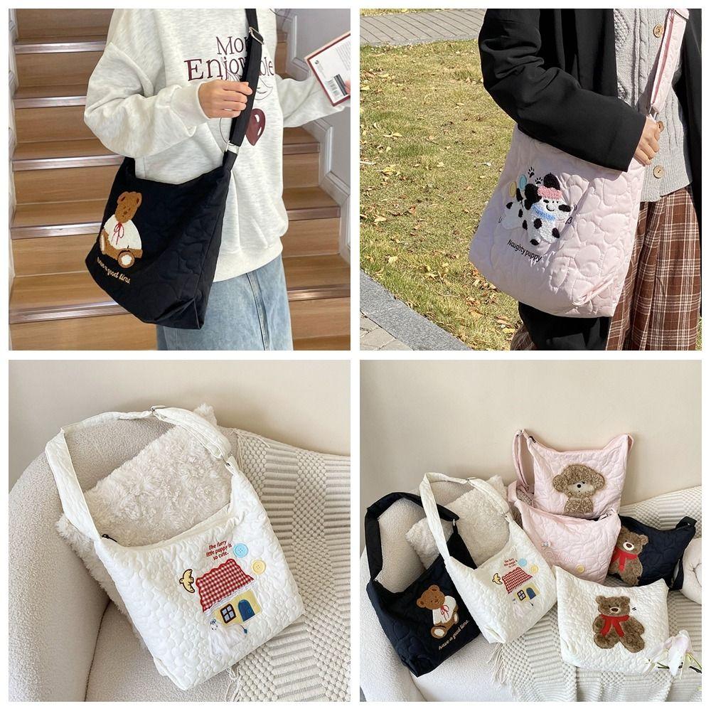 

Lightweight Embroider Shoulder Bag Korean Style Bear Puffy Handbag Shopping Style6