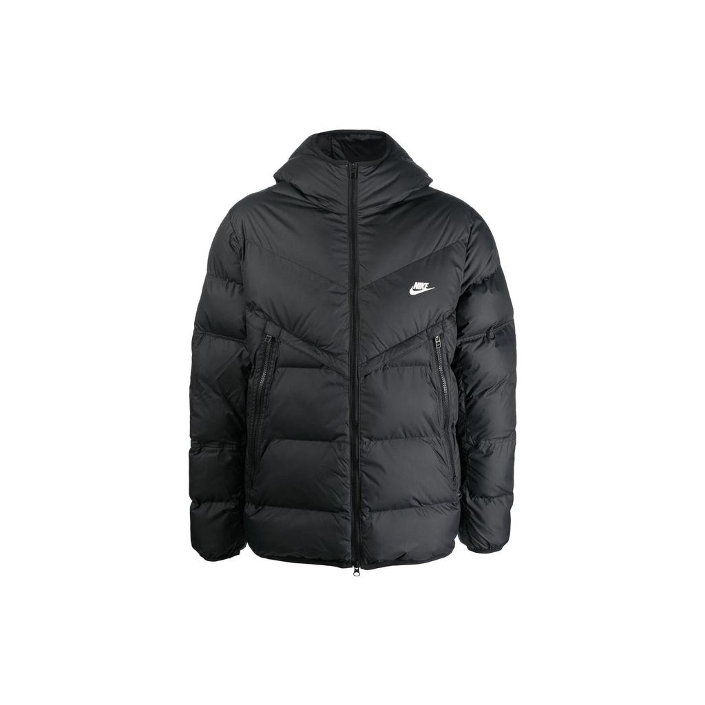 Nike Solid Color Zip Pocket Logo Print Hooded Cotton Jacket Men Outerwear Black DR9605-010
