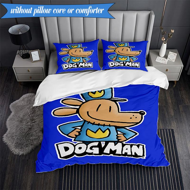 Set Biancheria da Letto Avventura 3 Pezzi Dog Man e Amici Stampa 2D (Include 1 Copripiumino + 2 Federe Senza Imbottitura), Decorazione camera da letto, Regalo ventilatore