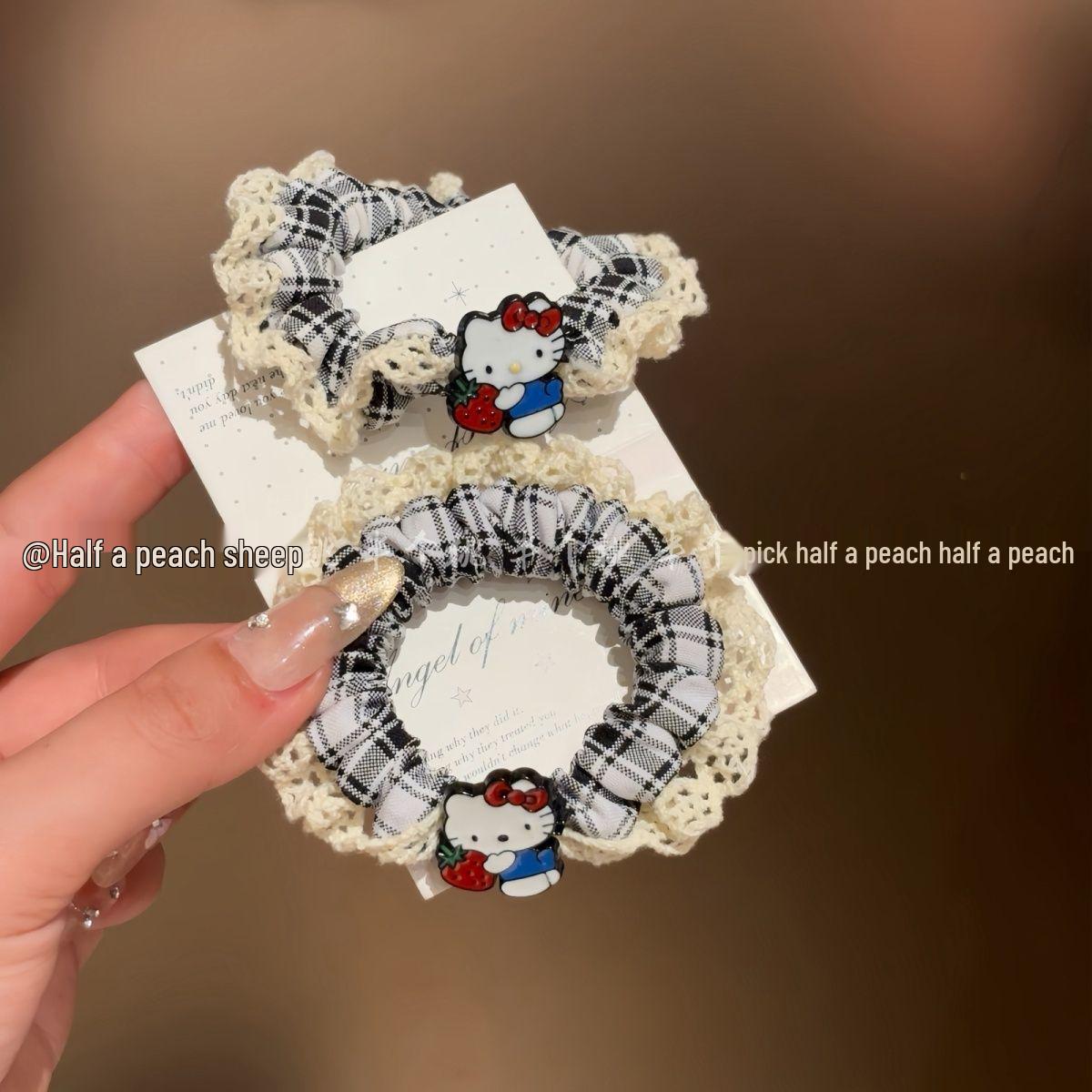 Черная кожаная резинка для волос «котенок» со сладкой кружевной отделкой — милая, простая и высококачественная резинка-скранчи для хвостика