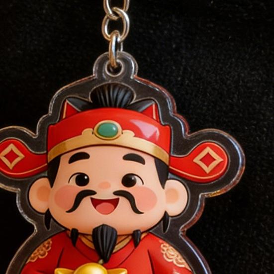 Keychain Pendant God of Wealth Charm Acrylic Double-Sided Clear National Keychain Lucky Yuanbao Decoration