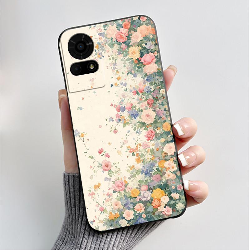 For TCL 50 LE K23 K24 Case Back Cover Luxury Butterfly Flowers Black Shockproof Soft Silicone Bumper Phone Casing TCL 50LE Coque