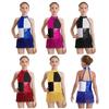 Kids Girls Ballet Dance Leotard Color Block Latin Jazz Dance Costume Shiny Sequins Tassel Halter Sleeveless Backless Bodysuit
