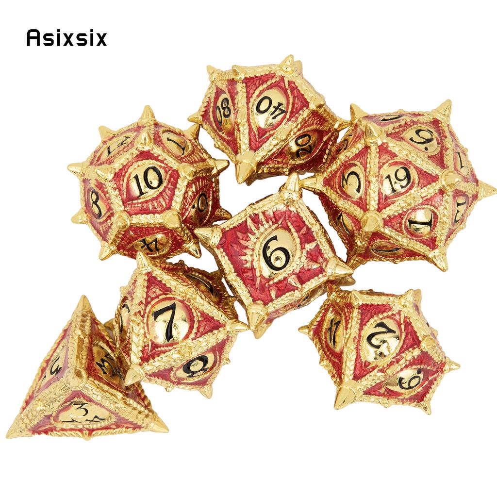 7 Pcs Yellow Red Black Dragon Eyes Metal Dice Solid Metal Polyhedral Dice Set Suitable for Role-Playing RPG Board Game Card Game