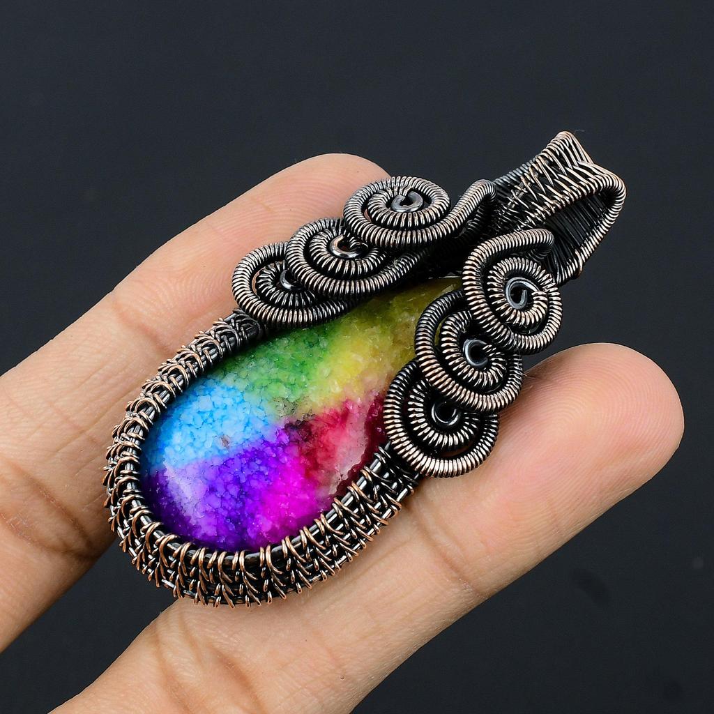 Rainbow Solar Quartz 999 Copper Wire Wrapped Pendant, Handmade Gemstone Pendant Jewelry, Gifts For Wife Brand New Pendant