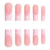 Long French Style Press-On Nails With Pink Heart Design Sweet Glam Nail Art Tips Women