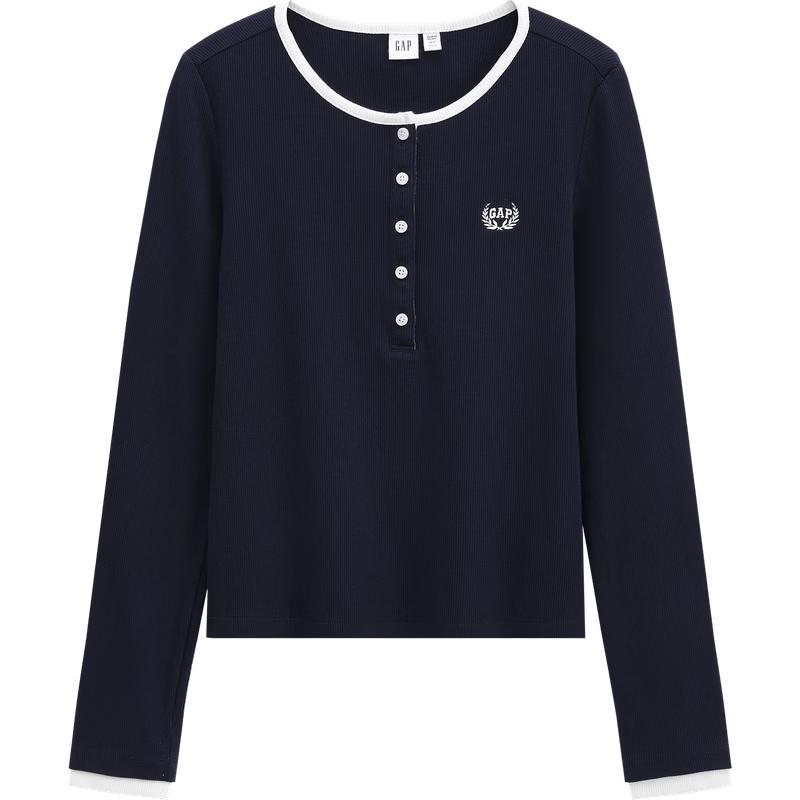 GAP Women's Logo Embroidered Henley Knit Top
