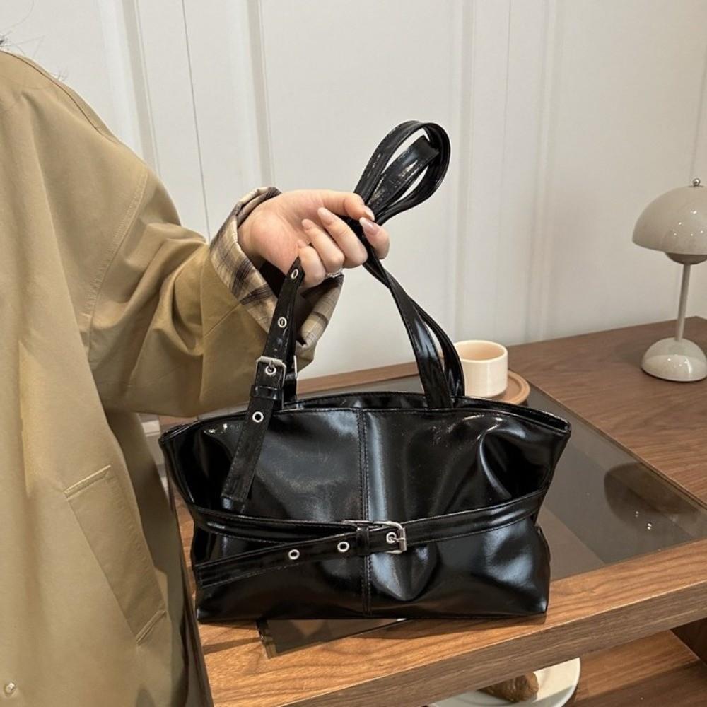 Korean Style Underarm Bag PU Leather Bowling Bag Fashion Retro Shoulder Bag  Women