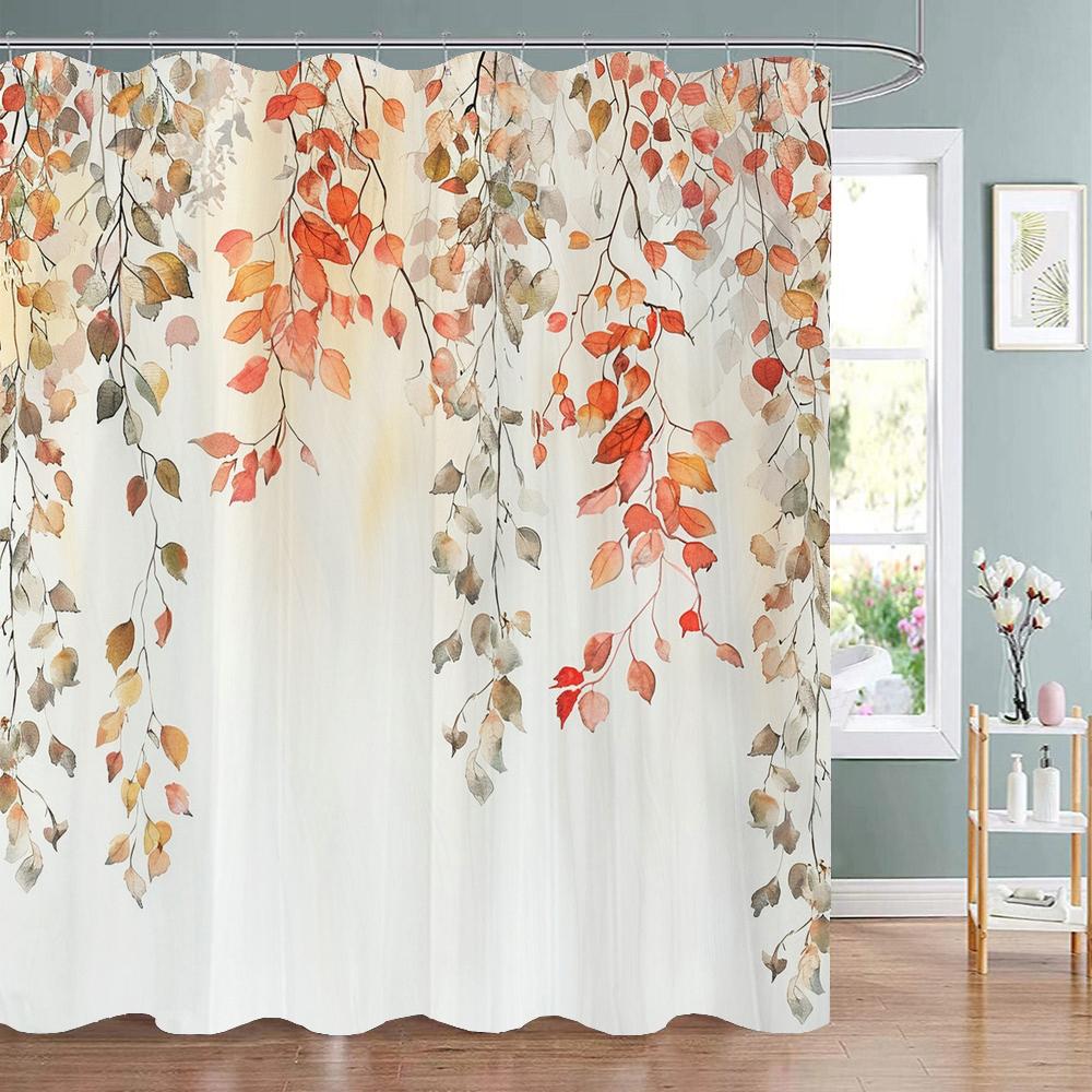 

Autumn Leaves And Maple Leaf Shower Curtain, Bathroom Decorative Shower Curtain, Printed Fabric Home Curtain With Hooks W60H190(CM)-1 Pcs