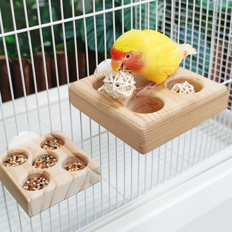 Wood Feeding Station for Active Birds Multifunctional Parrots Feeding Playing Toy for Cage and Aviary Use