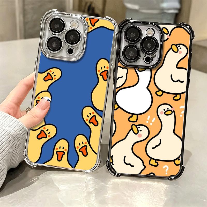 Cartoon Cute Duck Soft Phone Case For iPhone 15 16 17 Air 14 Pro Max 16E Plus 13 12 Mini Plating Anti-Fall Fundas