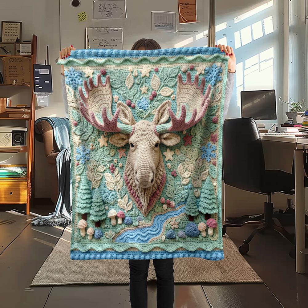 

Knitted animal elk raccoon Print Flannel Blanket High quality Comfortable for All Seasons Home Decor Warmth and Comfort Perfect for Christmas Gifts 80cm x 120cm