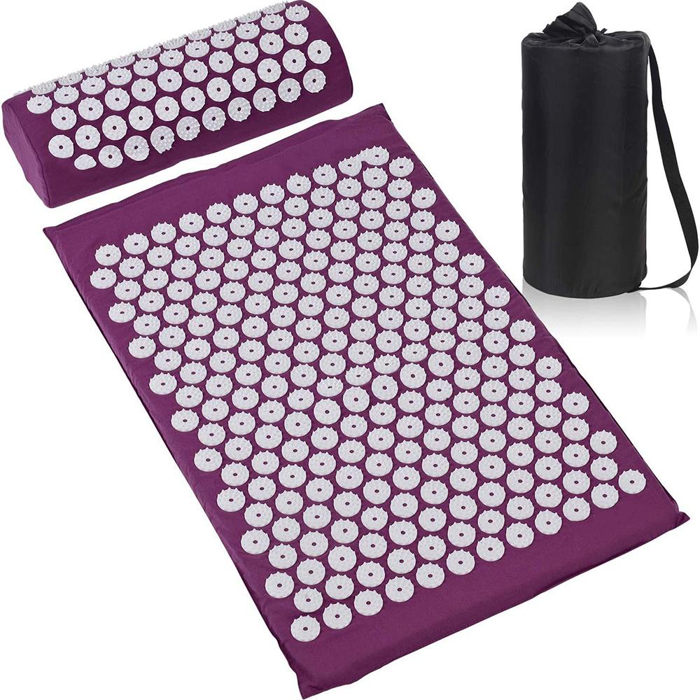 2pcs Body Massager Cushion Mat Relieve Acupressure Yoga Pad Pillow Set Purple
