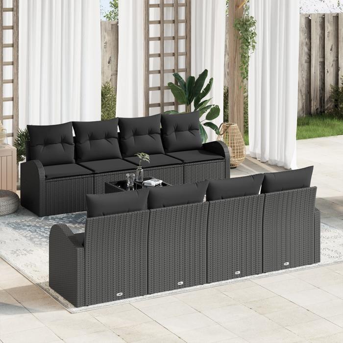 VidaXL Ensemble de Canapé de Jardin 9 Pièces avec Coussins Noirs en Rattan 3345973