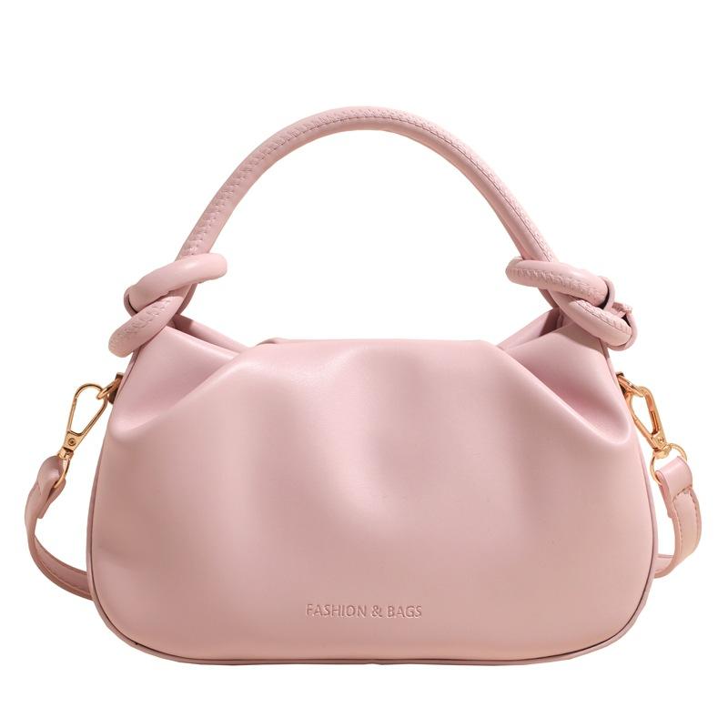 New simple pleated handbag women's fashion solid color shoulder small square bag popular versatile commuter messenger bag