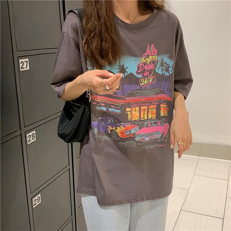 T-Shirt im koreanischen Stil mit Retro-Print, lockere Passform, kurze Ärmel für Damen - Übergröße, Frühjahr 2023