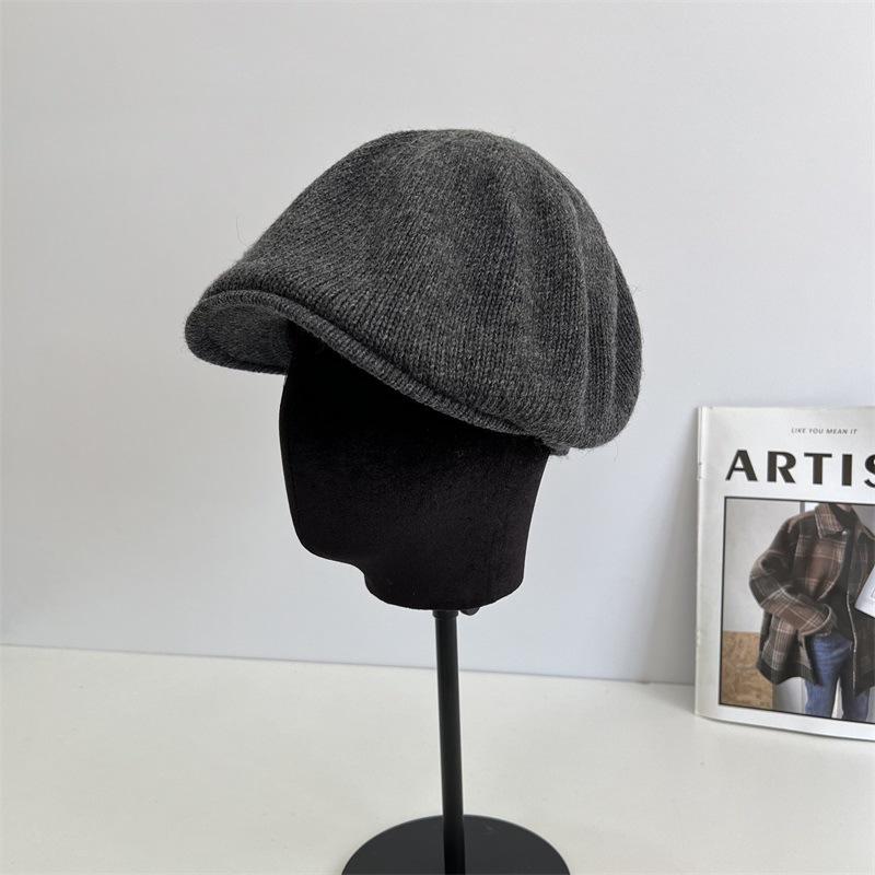 Retro Old Money Wind Big Head Circumference Cap Women's Autumn and Winter Warm Wool Knitted Octagonal Hat Fashionable Neutral Dad Hat