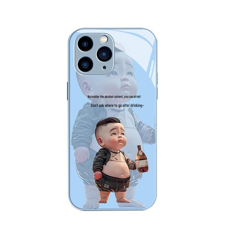 Apple Liquid Glass Anti-Fall Case for iPhone 15/14/13/12/11/7/8 Plus Men - Cartoon Design, Pro New Model, Perfect Fit, Durable Protection.