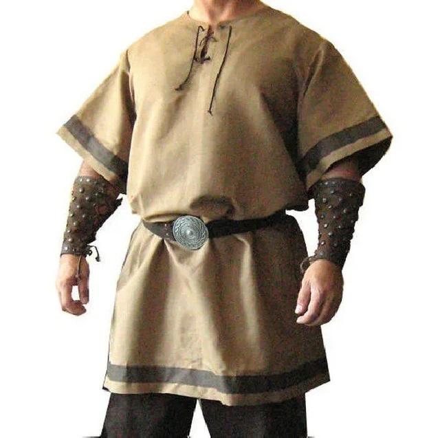 Medieval Viking Red Color Renaissance Tunic Costume For Armor Reenactment LARP  No belt or wrist guard S бежевый
