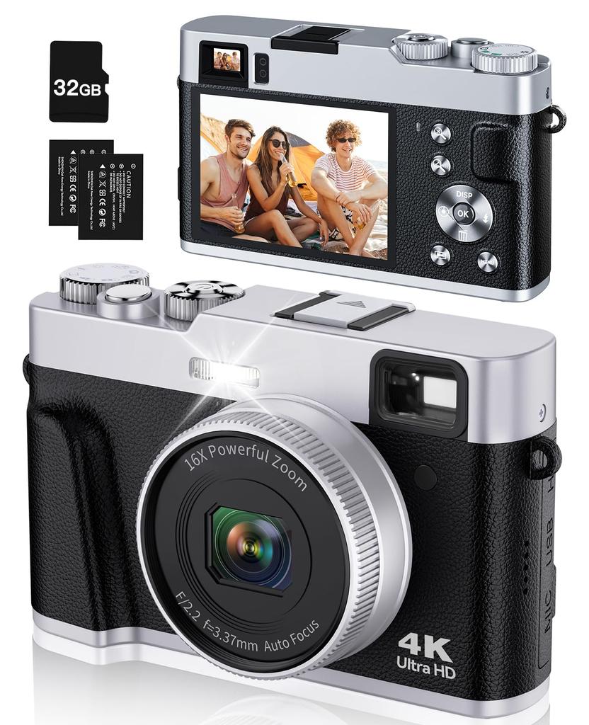 Lecran 4K Digital 48 Bild 16x Modus Blitz Vlog Für Schule 32g Speicherkarte Kamera, Autofokus, Megapixel, Stabilisierung, Zoom, Zifferblatt, Enthalten,