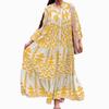 Women's Long Sleeve V Neck Bohemian Print Loose Plus Size Long Dress