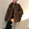 Jaqueta de Inverno Estampa de Leopardo Feminina Gola Alta Parkas Quentes Outwear Outono Inverno Coreana Feminina Solta Casacos de Pele Sintética