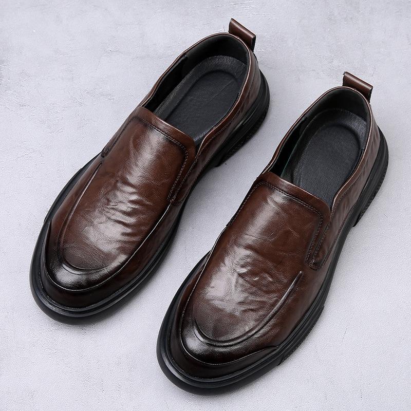 Spring New Leather Men's Shoes One-pedal Business Breathable Casual Leather Shoes Men's Comfortable Foot Cover Dad Shoes