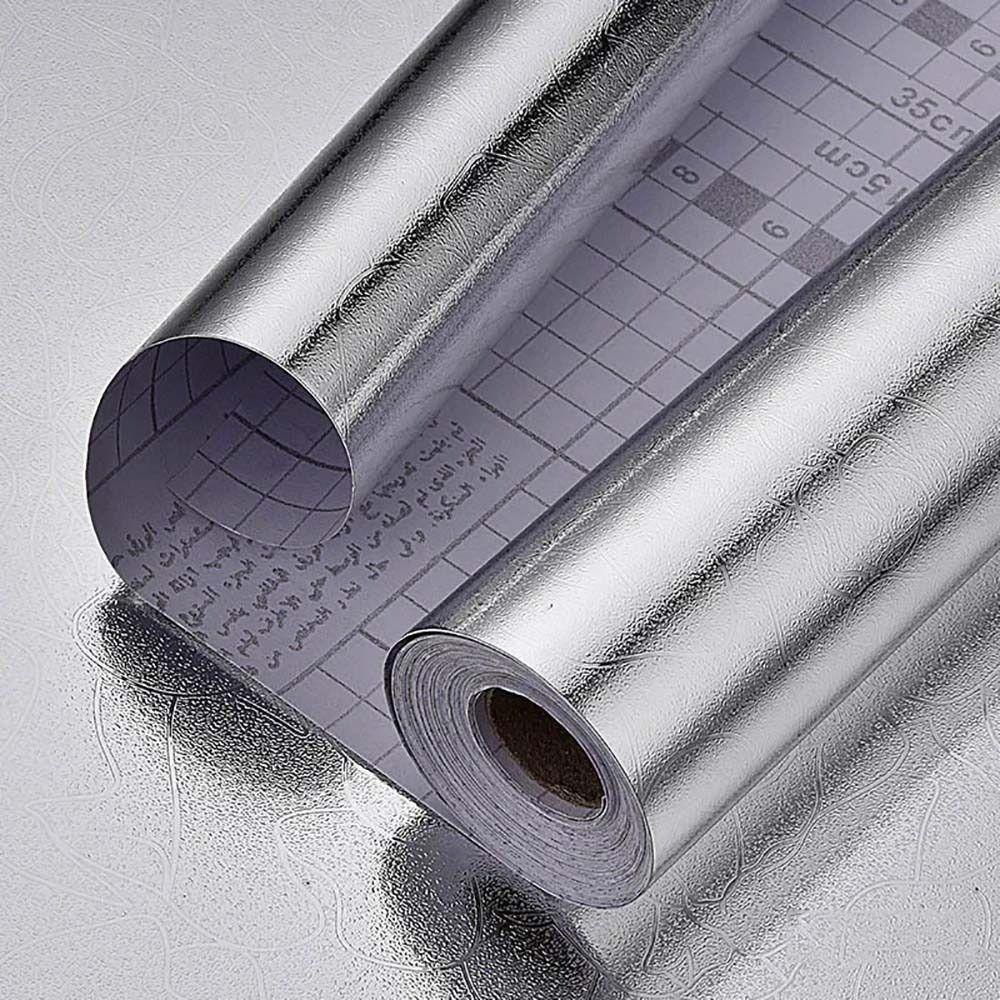 1 Roll Self Adhesive Oil-proof Wallpaper Aluminum Foil Cabinet Contact Paper  Desk Floor