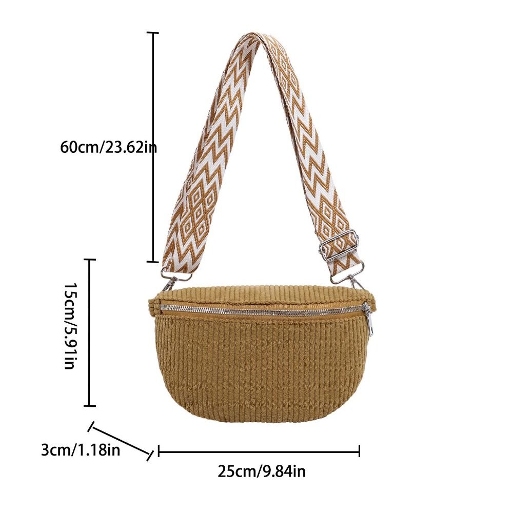 Fashion Corduroy Waist Bag Multi-pockets Zipper Crossbody Bags Wide Guitar Strap Shoulder Bags Outdoor