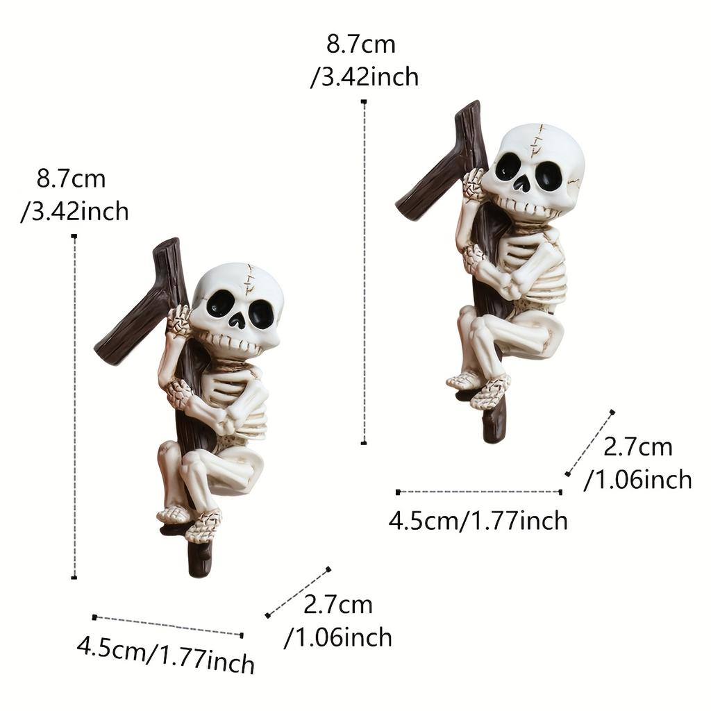 2 pieces of Halloween skeleton garden decorations - resin statues hanging on branches, white wall hangings suitable for porches