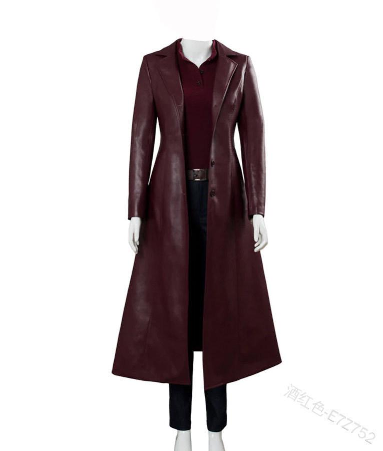 European and American women's leather jacket medium and long coat slim and thin large size leather trench coat