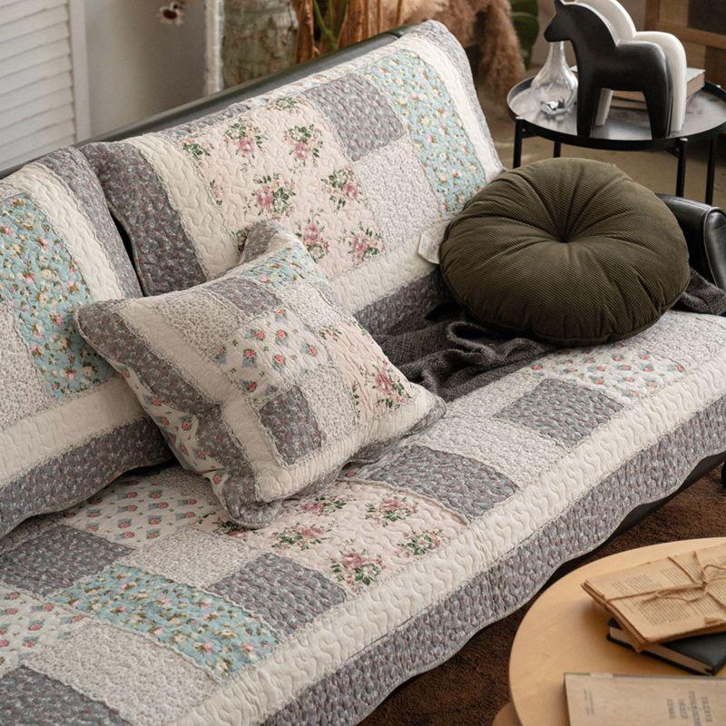

Four Seasons Cotton Pastoral Block Sofa Cushion Fabric Three-Person Combination Non-Slip Fresh Sofa Cover Towel Machine Washable Gray 70 * 70cm