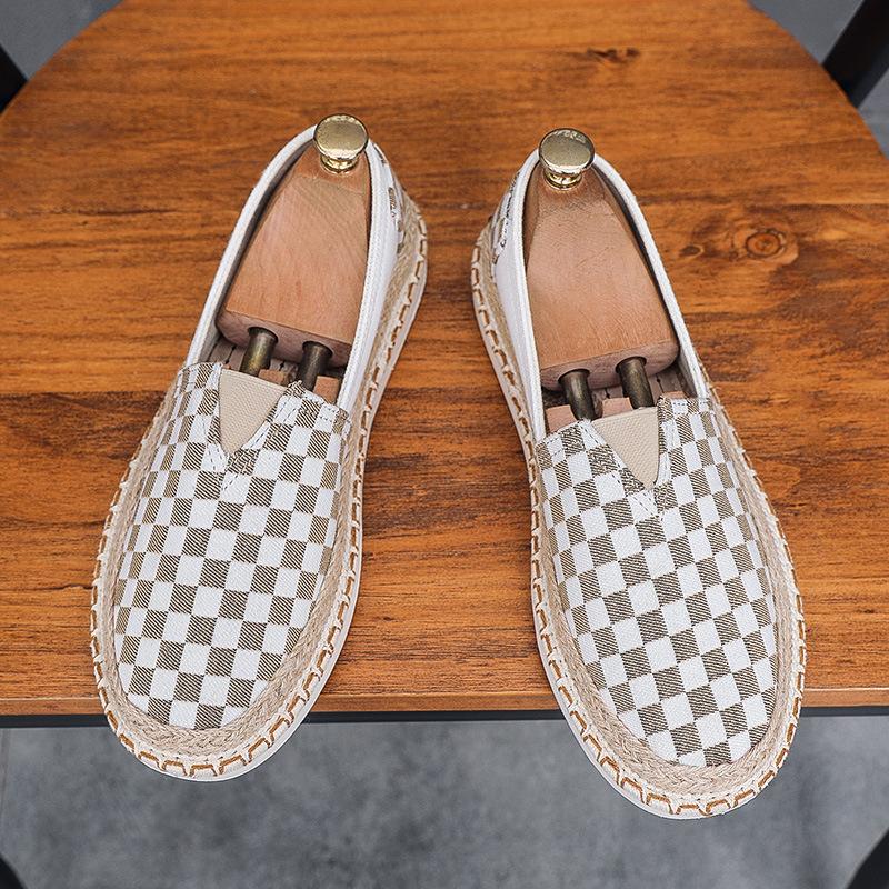 Men Canvas Casual Shoes for Man Spring Summer Fashion Checkered Flat Fisherman Shoes New Design Slip-on Loafers