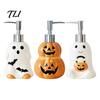 Ceramic Liquid Soap Container Halloween Ghost Dispenser, with Stainless Steel Pump, Pumpkin Refillable Countertop Dispenser Hand Container,