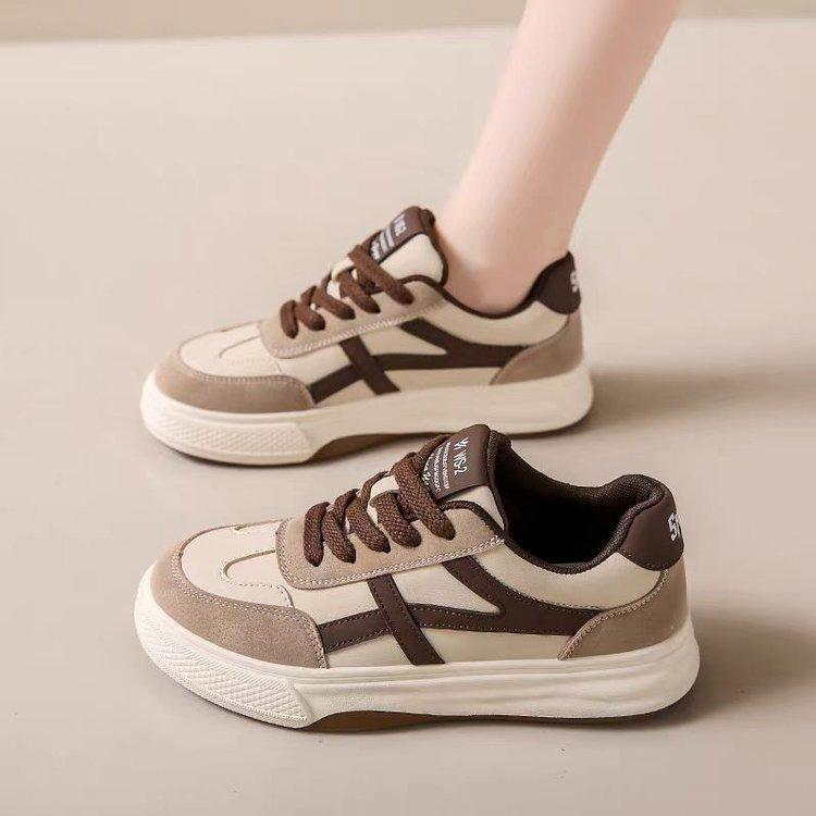 

2024 осень и зима новые круглые толстые подошвы кожаные спортивные туфли студенческие белые туфли повседневные скейтборд обувь для женщин 40 светло-коричневого