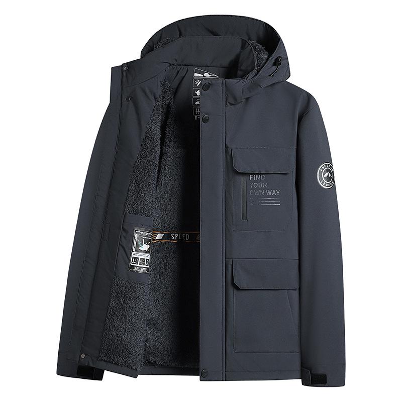 Men's Winter Hooded Jacket - Thick, Windproof, and Warm Outdoor Workwear