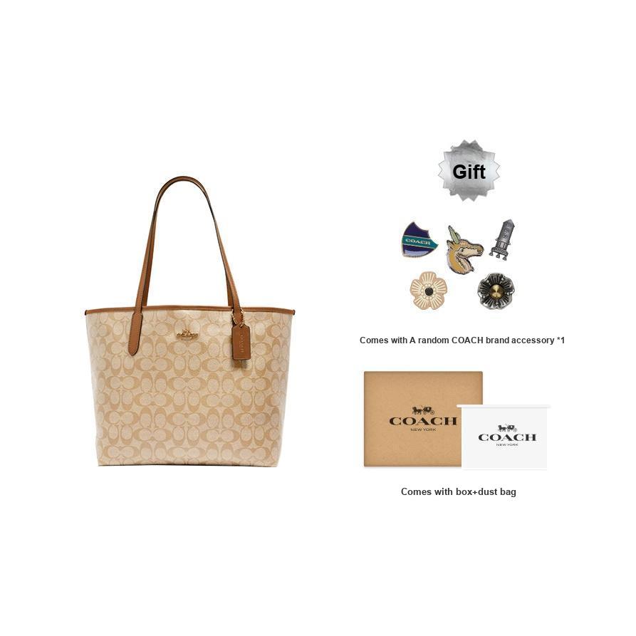 New COACH City Coated Canvas With Leather Tote Bag Shopping Bag Shoulder Bag Handbag Women's Milk Tea Beige 5696-IMNLJ