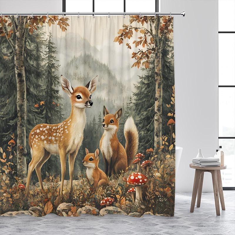 Funny Fox Shower Curtain Autumn Forest Maple Leaves Animal Fall Art Scenery Bath Curtains Fabric Home Bathroom Decor with Hooks