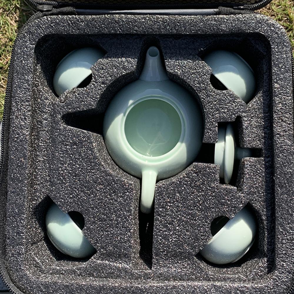 Chinese Ceramic Kung Fu Tea Set 7/9pcs Tea Set Tea Pot Set Teapot Koi Tea Cup Tea Wood Tray Tea Travel Bag Tea Tray Cloth