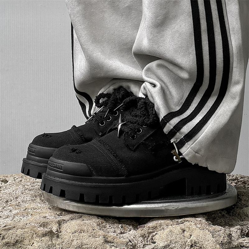 Derby Shoes Men's British Style Couple Dress Round Head Leather Shoes Japanese Thick-soled Heightening Big Head Shoes 78555-Q