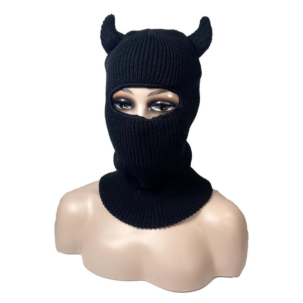 Cow Horn Hooded Knitted Halloween Cosplay Hat