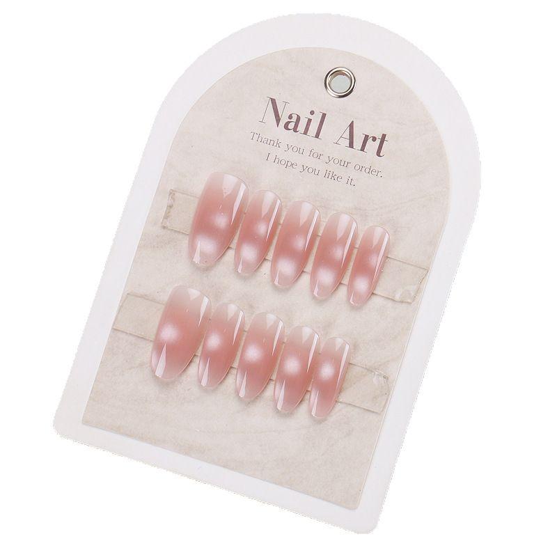 Top-Selling Cat-Eye Gradient Press-On Nails: Handmade Blush Nail Tips for a Glam Look