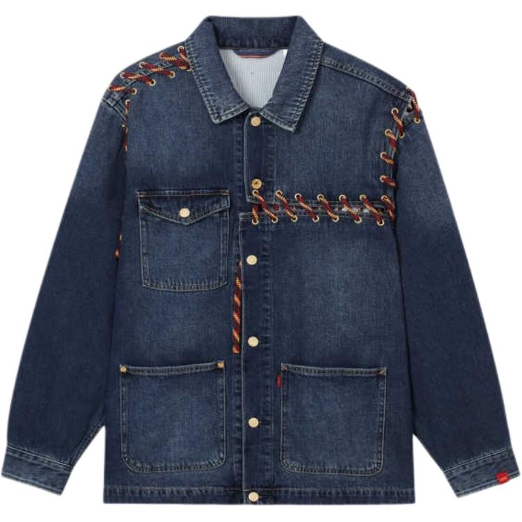 Levis SS25 New Year Limited Edition Drawstring Connection Design Button Closure Denim Jacket Men Jackets Dark-Blue 0036E-0000